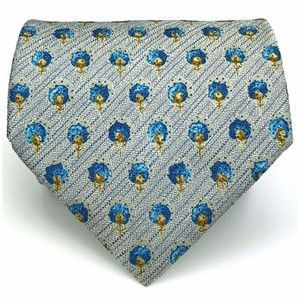 Ermenegildo Zegna Tie 100% Silk Gray w/ Blue Yellow Floral Necktie Made in Italy